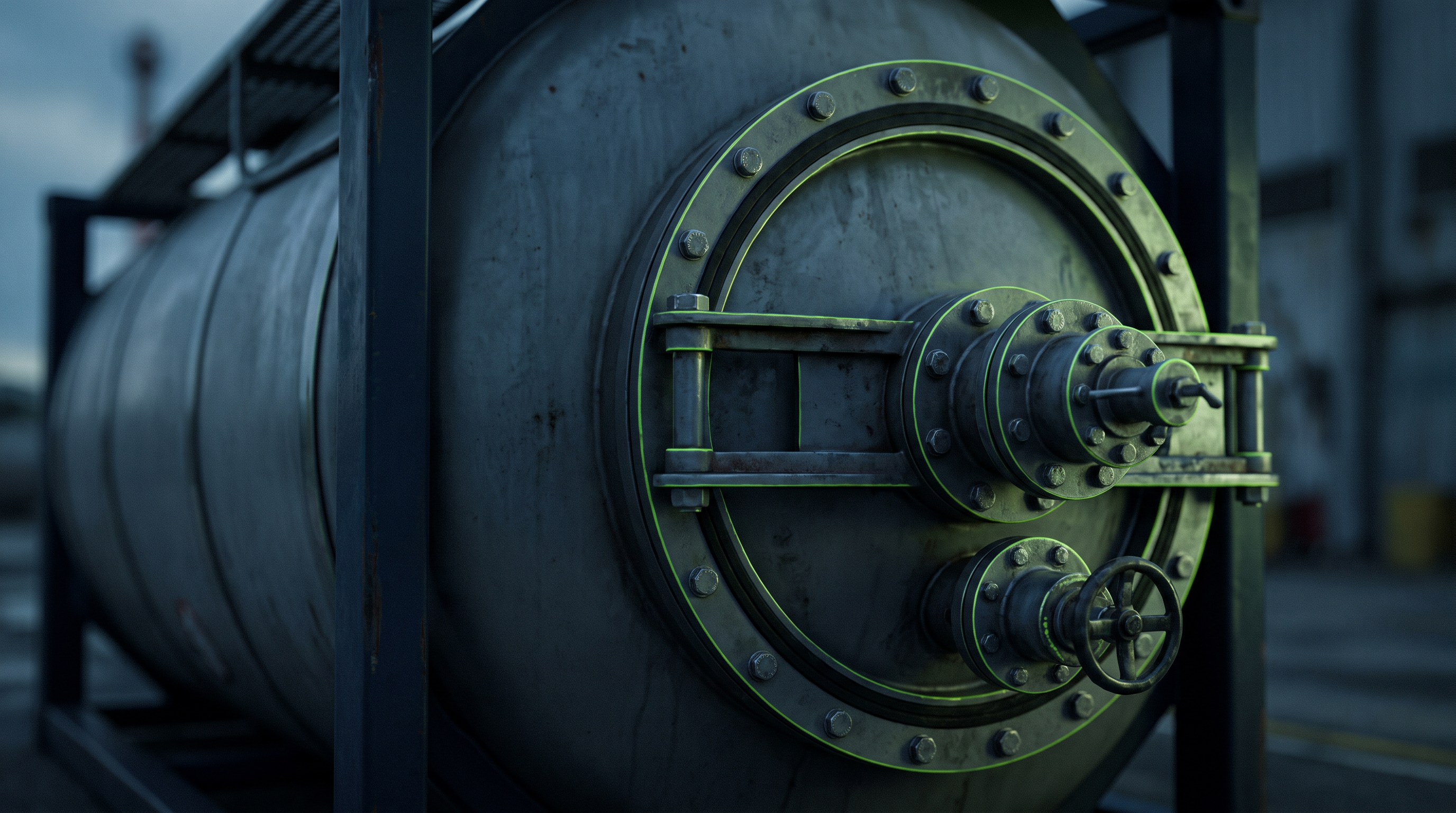 ISO tank container end manway and valve housing