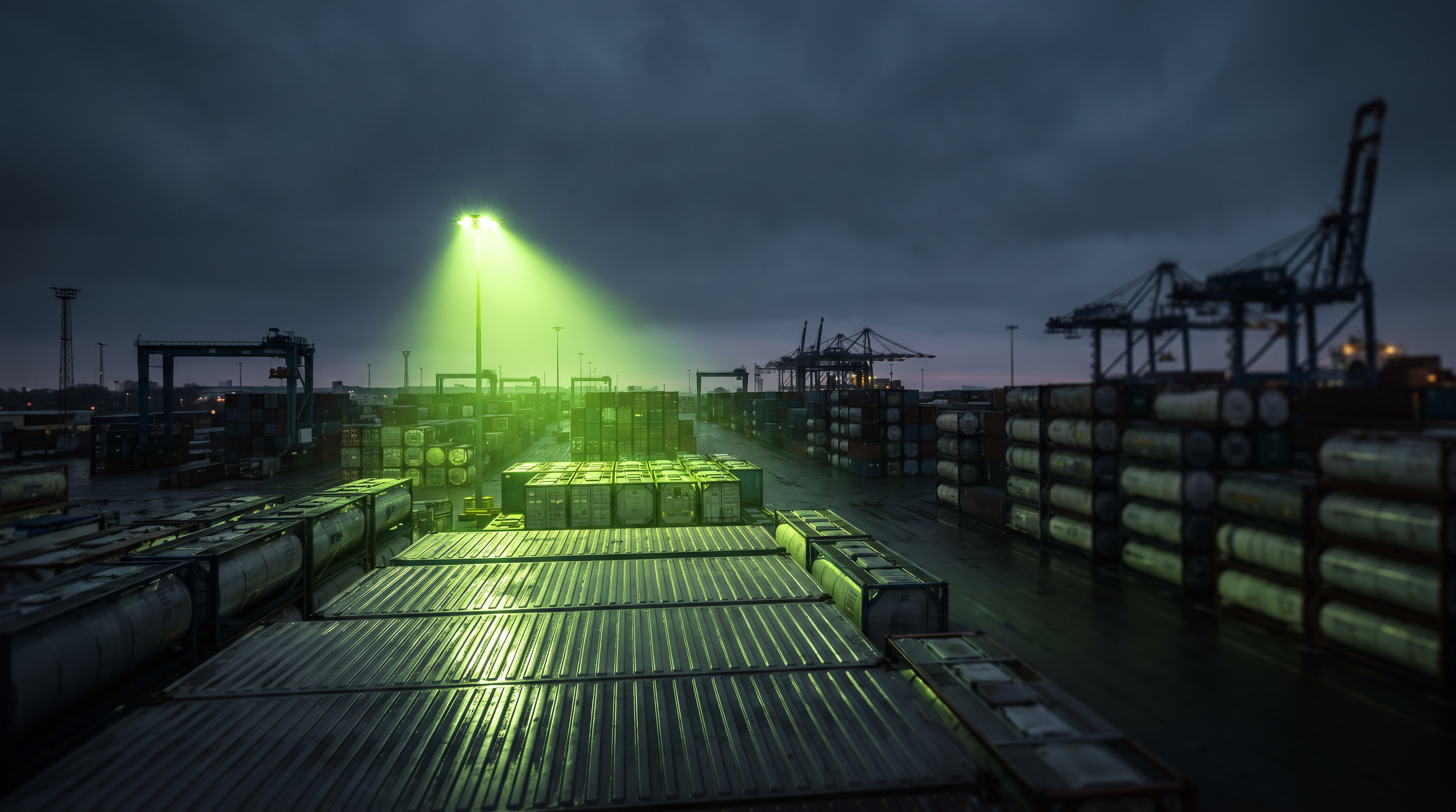 ISO tank containers at a shipping port terminal
